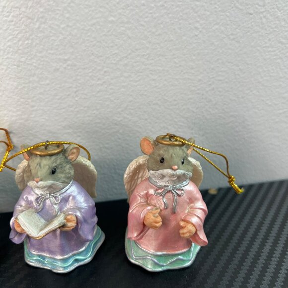 Vintage Angel Mouse Christmas Ornaments Set of 5 Pastel Gowns Harp Books Star - Picture 4 of 14